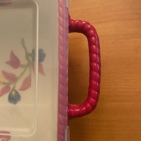 vb Loaf Pan with Lid Two Handles Ceramic Flowers Poinsettias - Picture 11 of 14